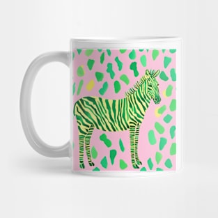 Green and yellow zebra on pink with green spots Mug